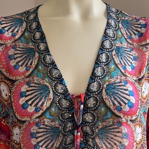 Akaru Women’s Sheer Beach Coverup Tunic Dress Multicolored Multi Print XL - Picture 12 of 15